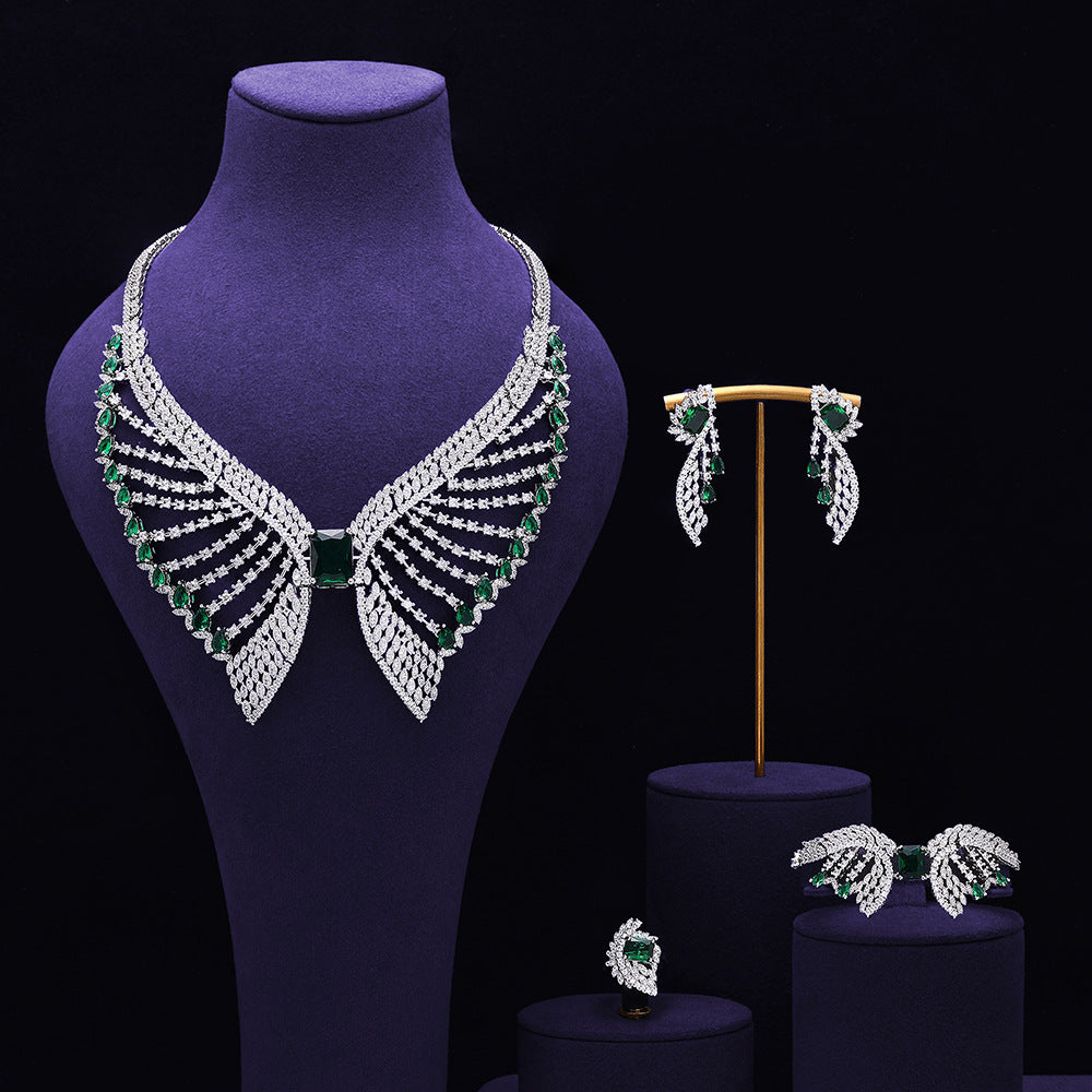 Emerald Green Bridal Jewelry Set – Wing Inspired Luxury Design