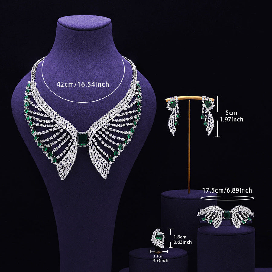 Emerald Green Bridal Jewelry Set – Wing Inspired Luxury Design