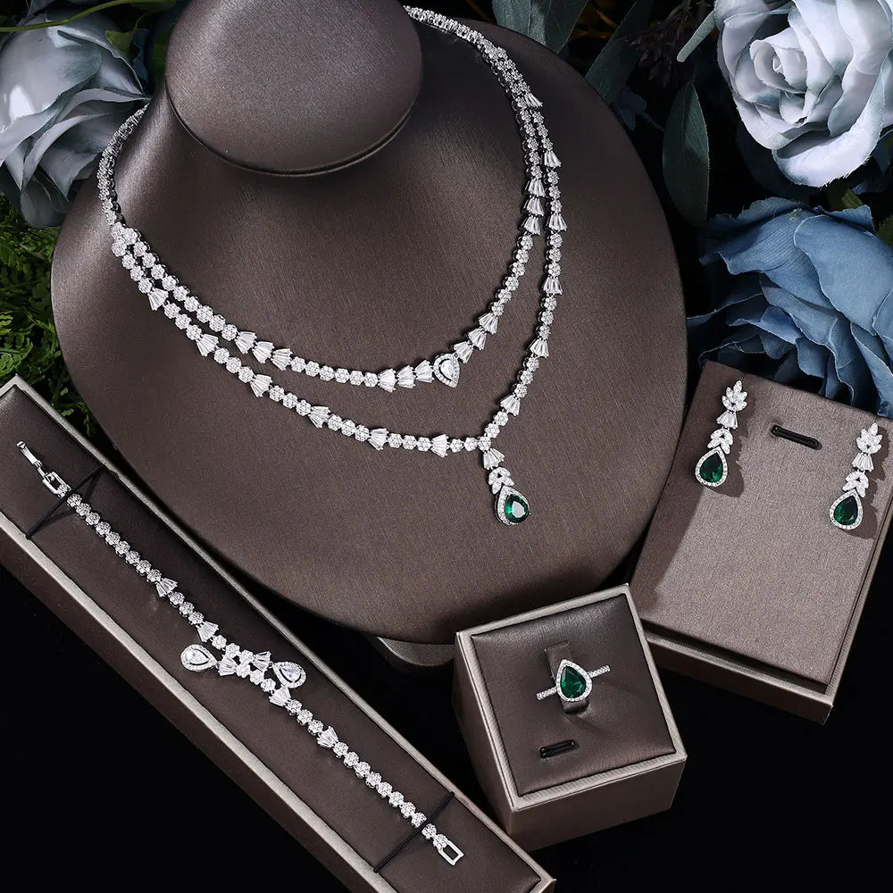 Emerald Green Bridal Jewelry Set – Wing Inspired Luxury Design