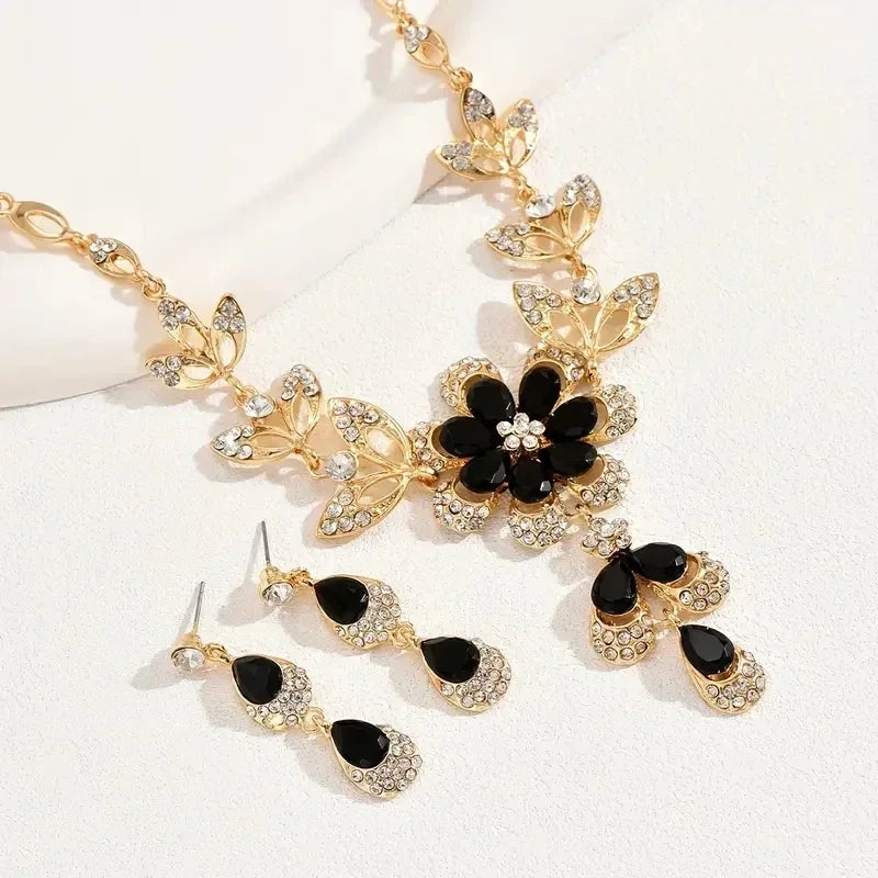 Rhinestone Flower Jewelry Set